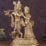 Pure Brass Radha Krishna with Peacock Idol 16" | Divine Love Sculpture | Intricate Craftsmanship | 9.44 kg Spiritual Elegance | Home Altar Decor Masterpiece